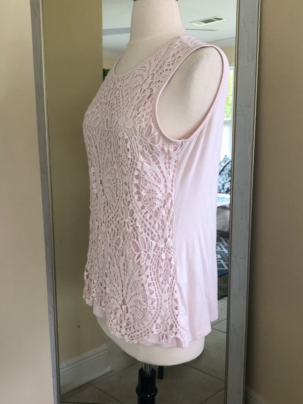 All Over Lace Pastel Pink Tank Top Medium - Picture 3 of 10